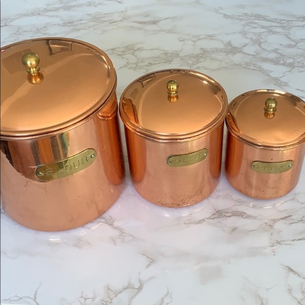 CLOSING SALE! Vintage 3 Piece Copper Canister Set